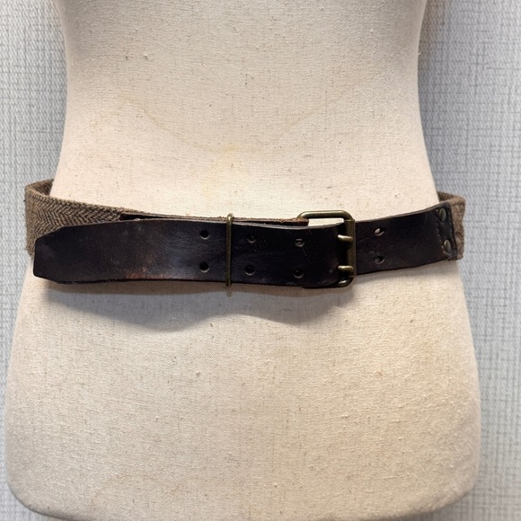 URBN Accessories - URBN Herringbone Belt Women 38 Brown Leather Tweed Dark Academia Heritage